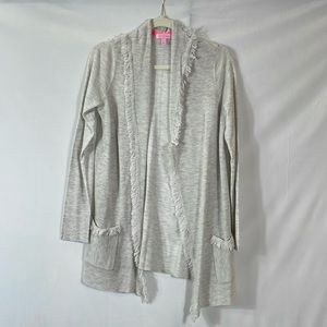 Lilly Pulitzer Cardigan Sweater Size S Open Fringe Trim Very Lightweight EUC